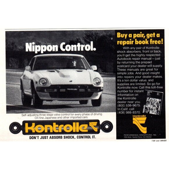 1979 Kontrolle Shock Absorbers Shocks Datsun 280 Vintage Print Ad 70s Wall Art - Picture 1 of 3